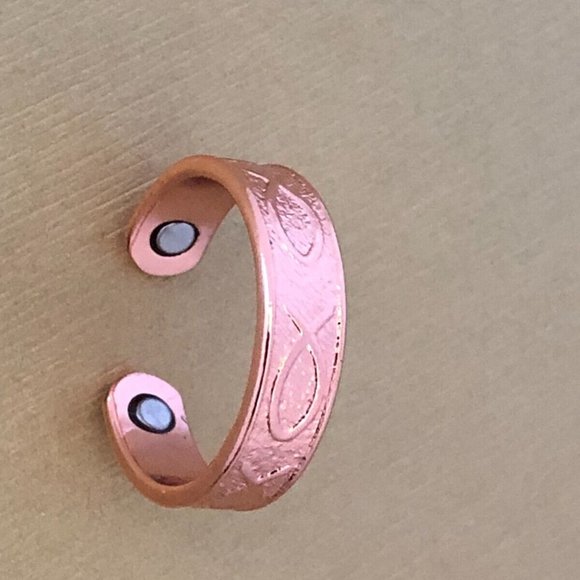 Solid Pure Copper Magnetic Ring Men Women Arthritis Adjustable Ring - Jesus Fish - Picture 4 of 5